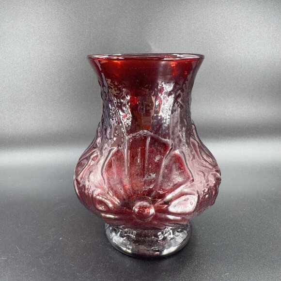 Anchor Hocking Rainflower Glass Vase Royal Ruby Red Daisy Rain Flower Vintage - Picture 10 of 11